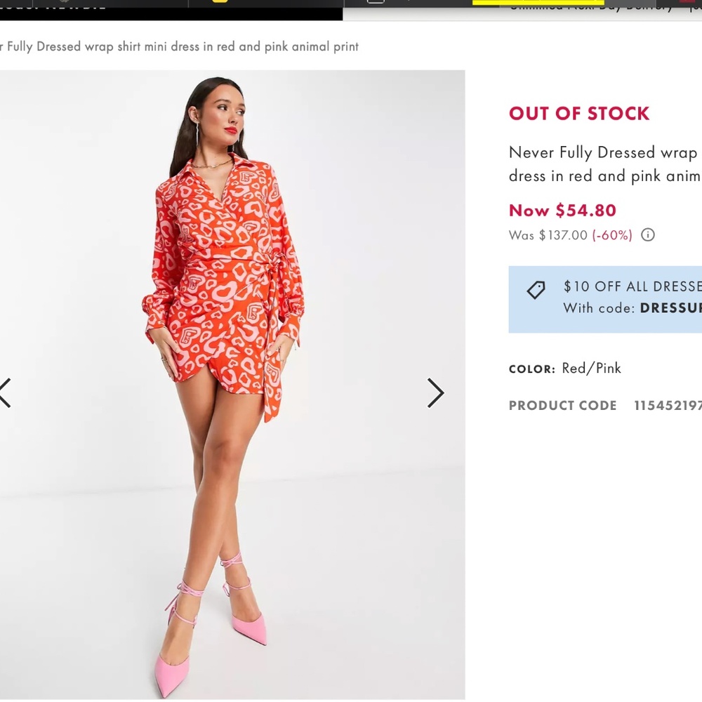 Mini Shirt Wrap Dress - Red & Pink